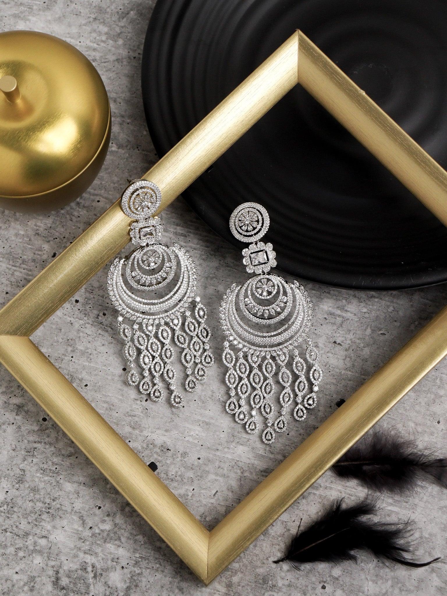  Starlight CZ Long Chandbali Earrings