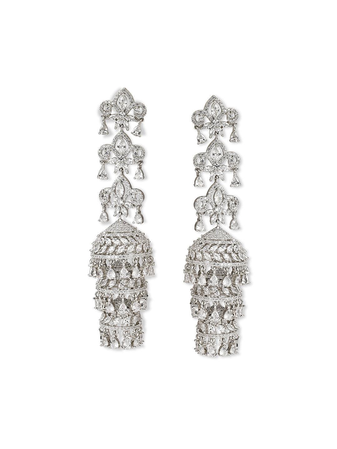 Trio Tiered Elegance CZ Jhumki Earrings 