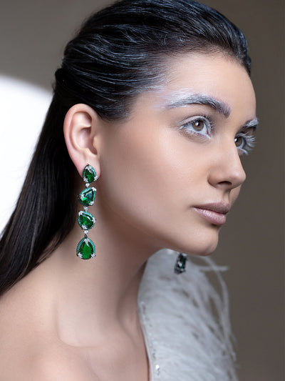 Emerald Ferns Carved CZ Earrings 