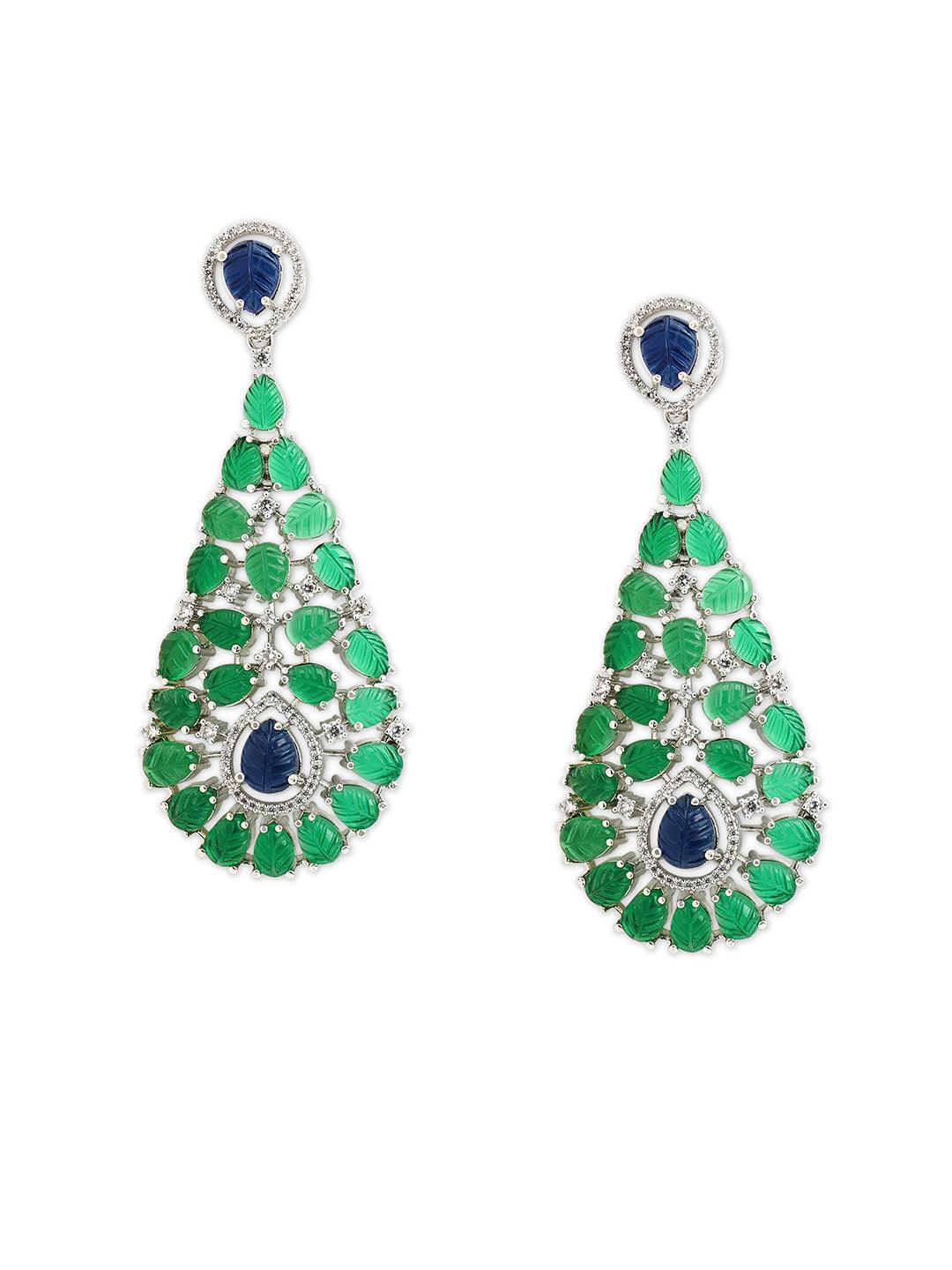 Emerald Ferns Carved CZ Earrings 