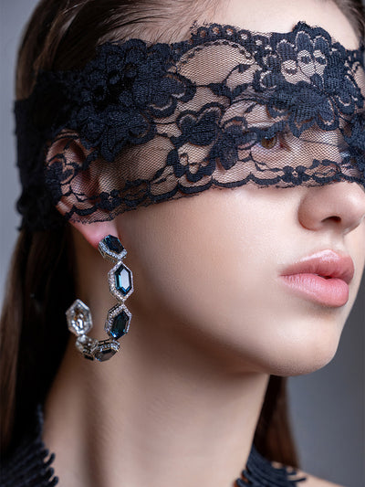Spoo-Design | Blue Hoop Earrings with Nazar Eyes and Zirconia Crystals |  925 silver earrings