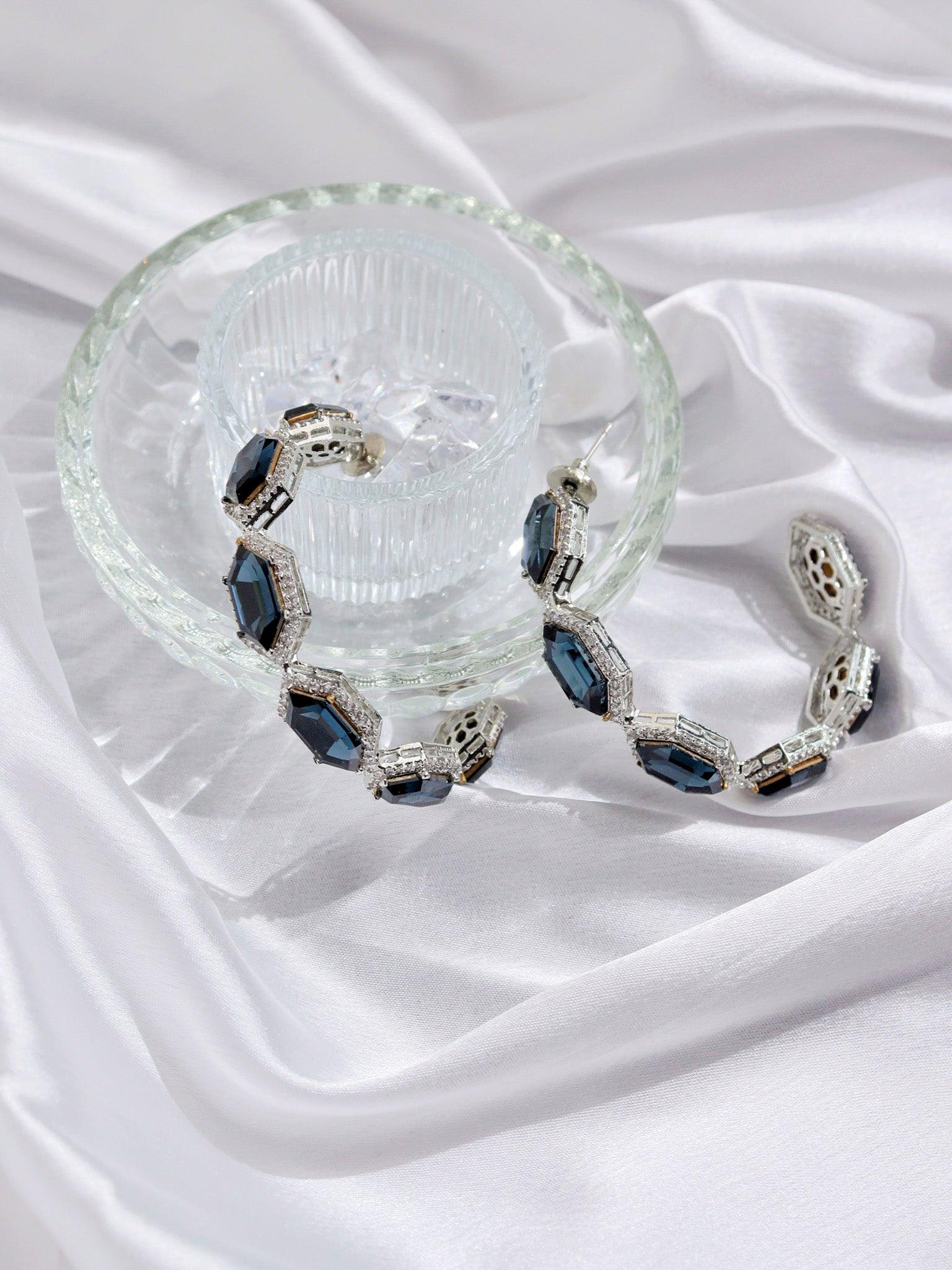  Azure Blue  CZ Crystal Hoop Earrings