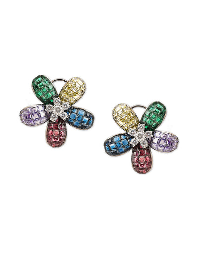 Floral Aura CZ Stud Earrings 