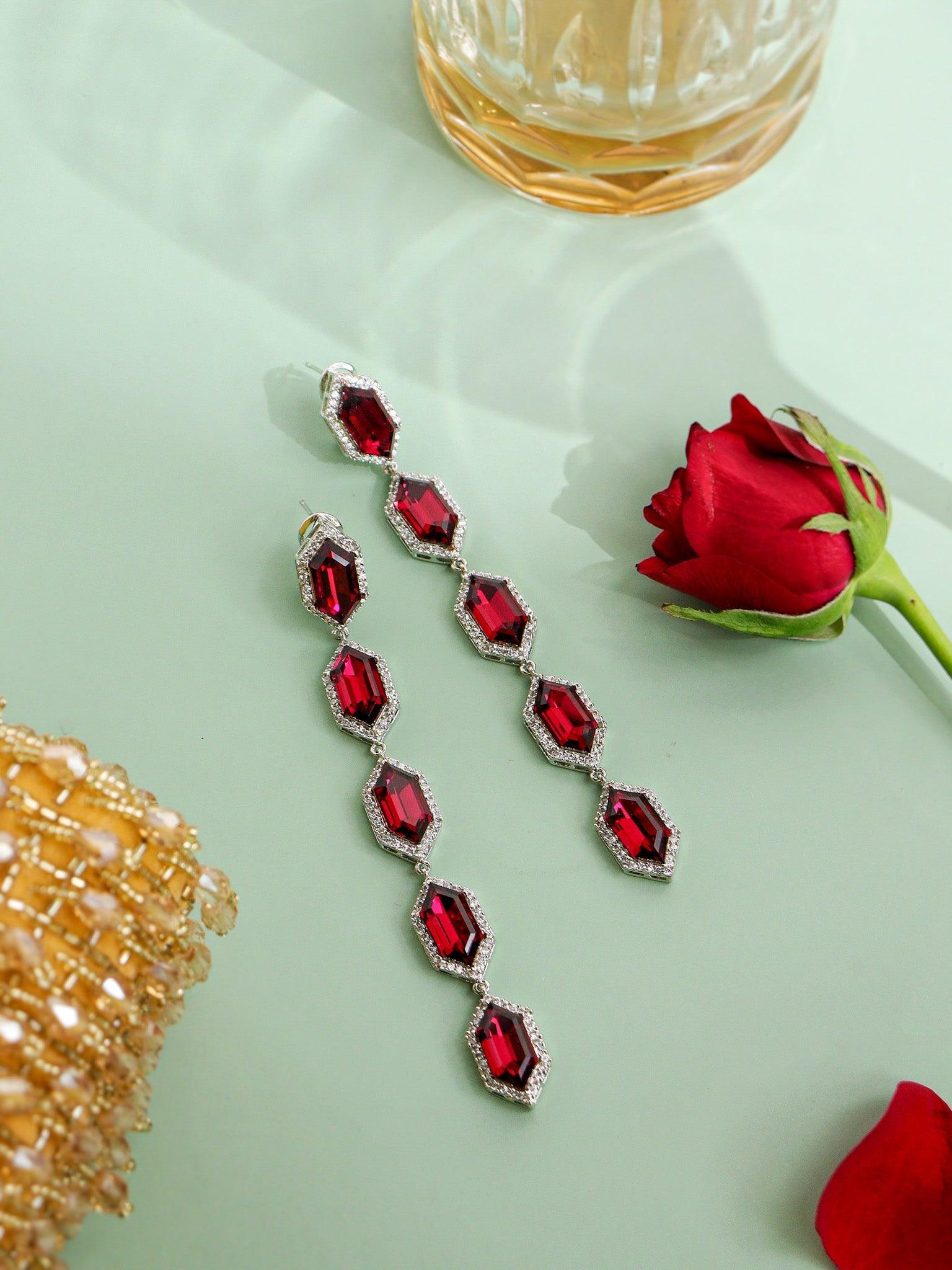  Garnet Grandeur CZ Shoulder Duster Earrings