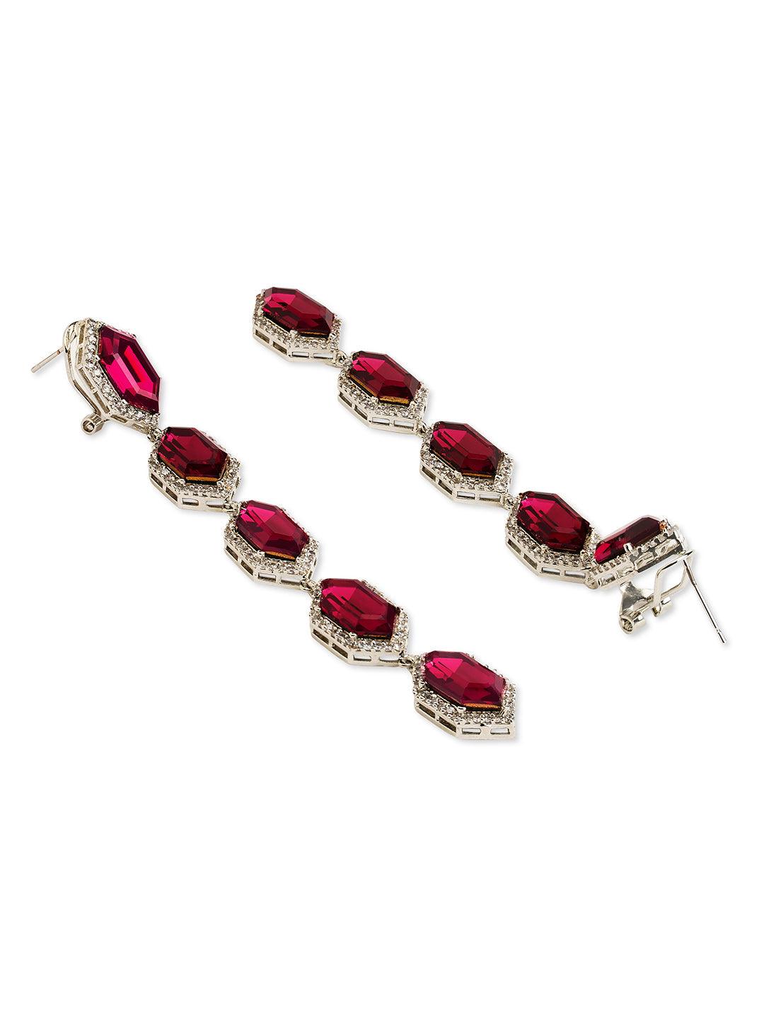 Garnet Grandeur CZ Shoulder Duster Earrings 