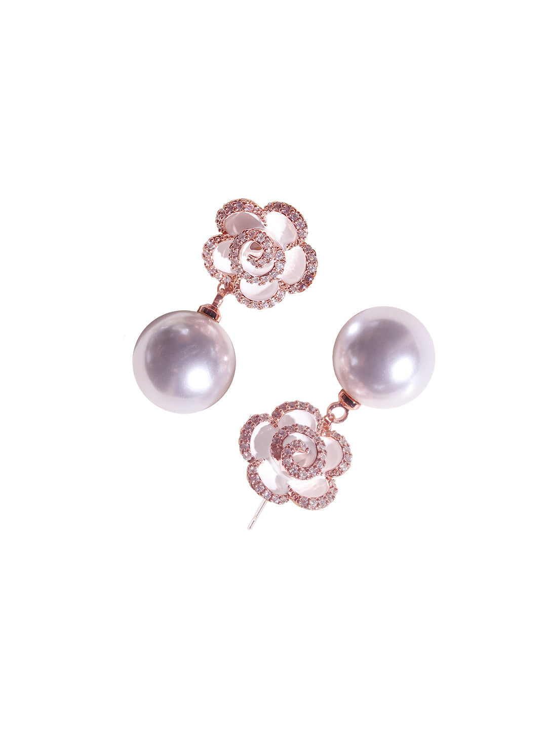 Snow Petal Enameled Pearl Drop Earrings 