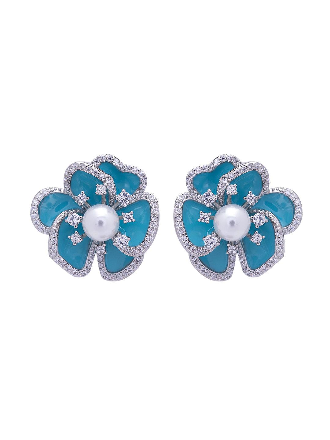 Blue Bloom Enameled Stud Earrings 