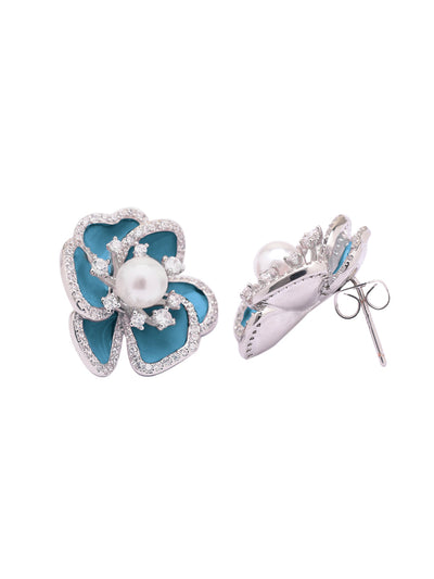 Blue Bloom Enameled Stud Earrings 