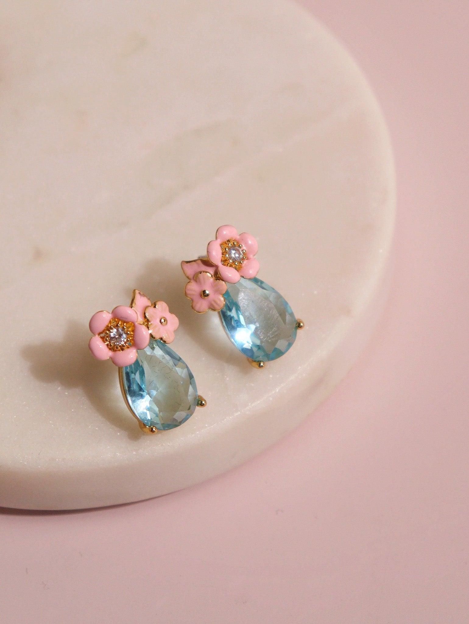  Aqua Serene Enameled Stud Earrings