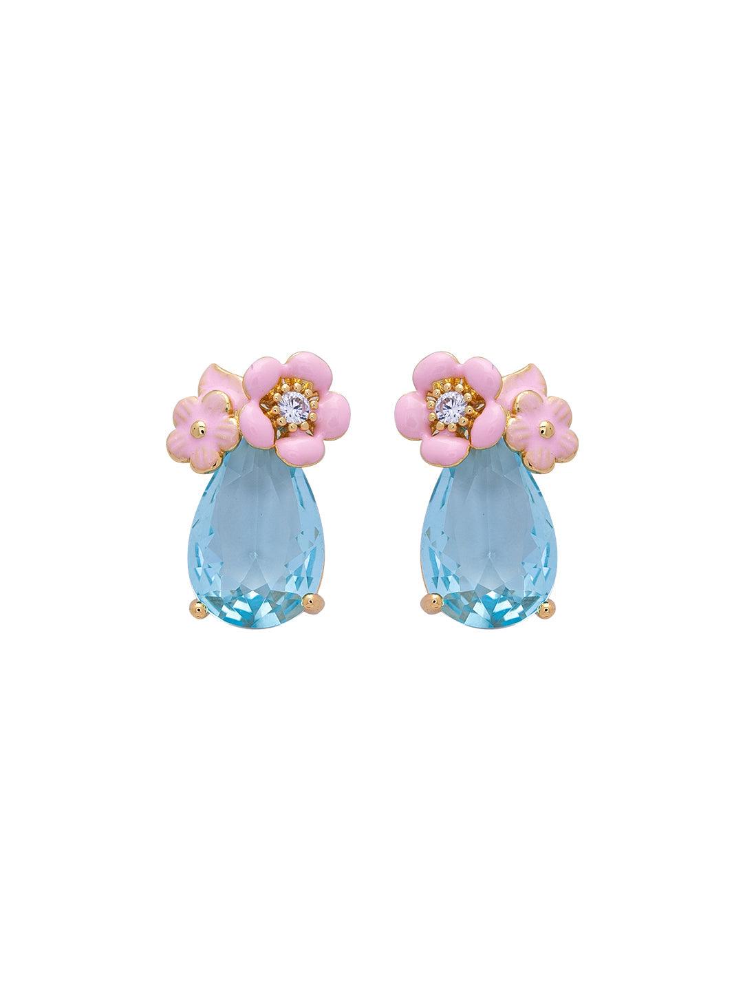 Aqua Serene Enameled Stud Earrings 