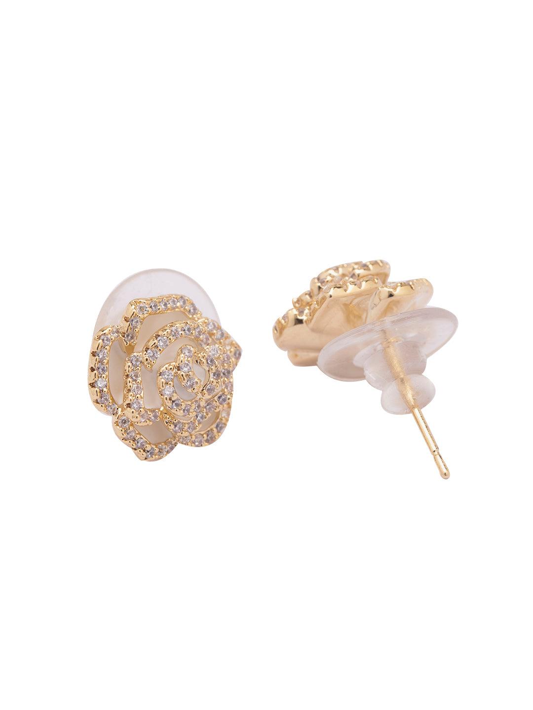 White Frost Rose Stud Earrings 