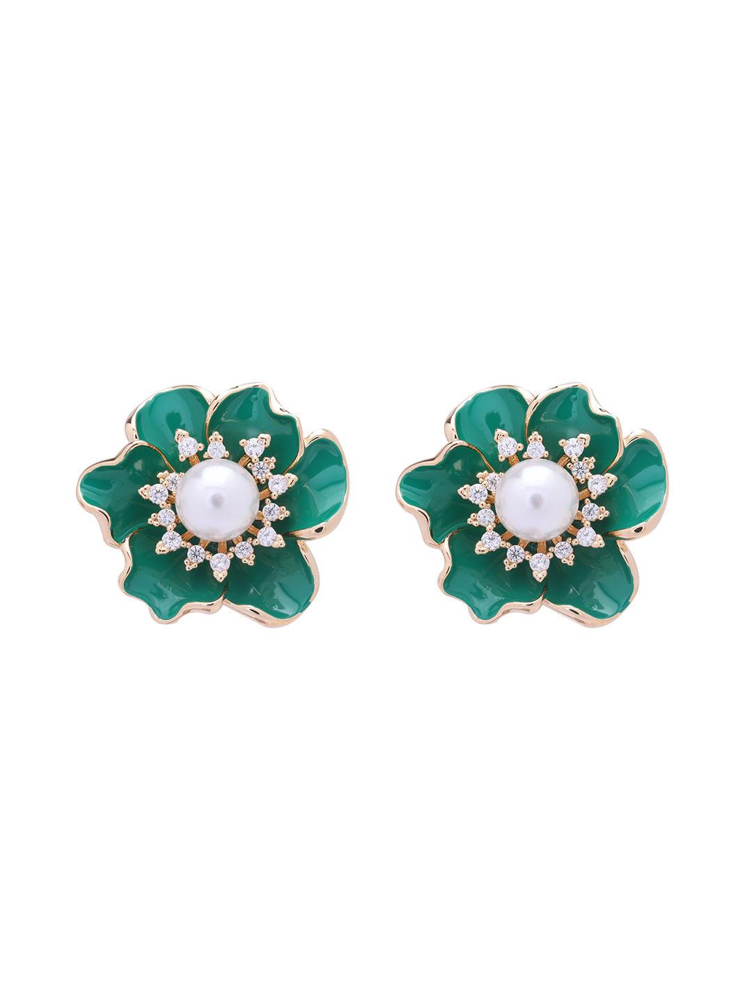 Emerald Enamel Dewdrop Pearl Stud 