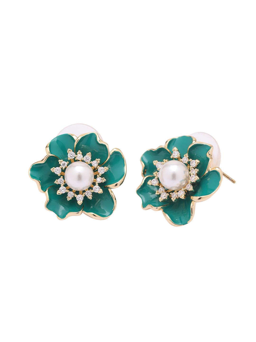 Emerald Enamel Dewdrop Pearl Stud 