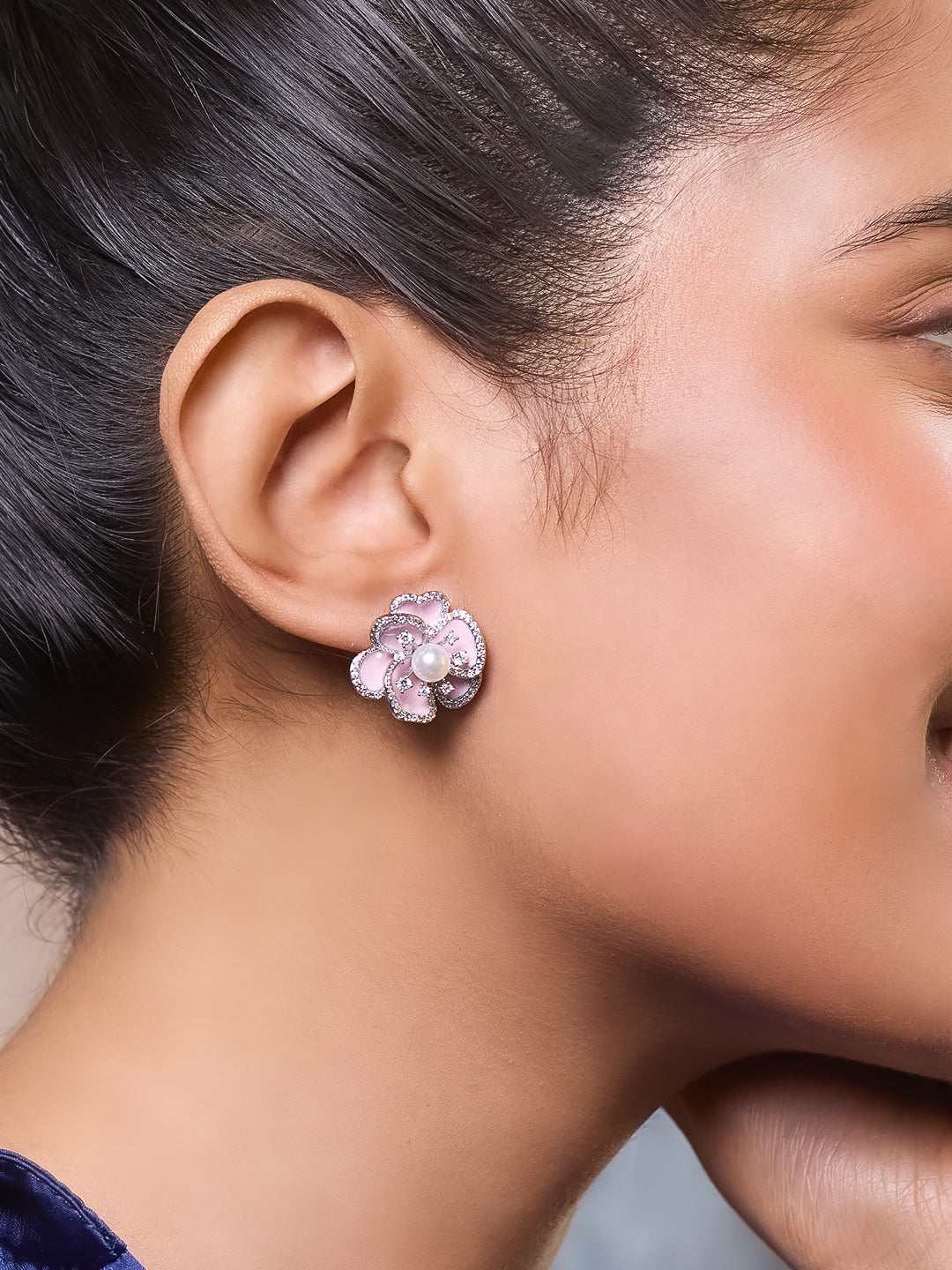 Blush Bloom Enameled Stud Earrings 