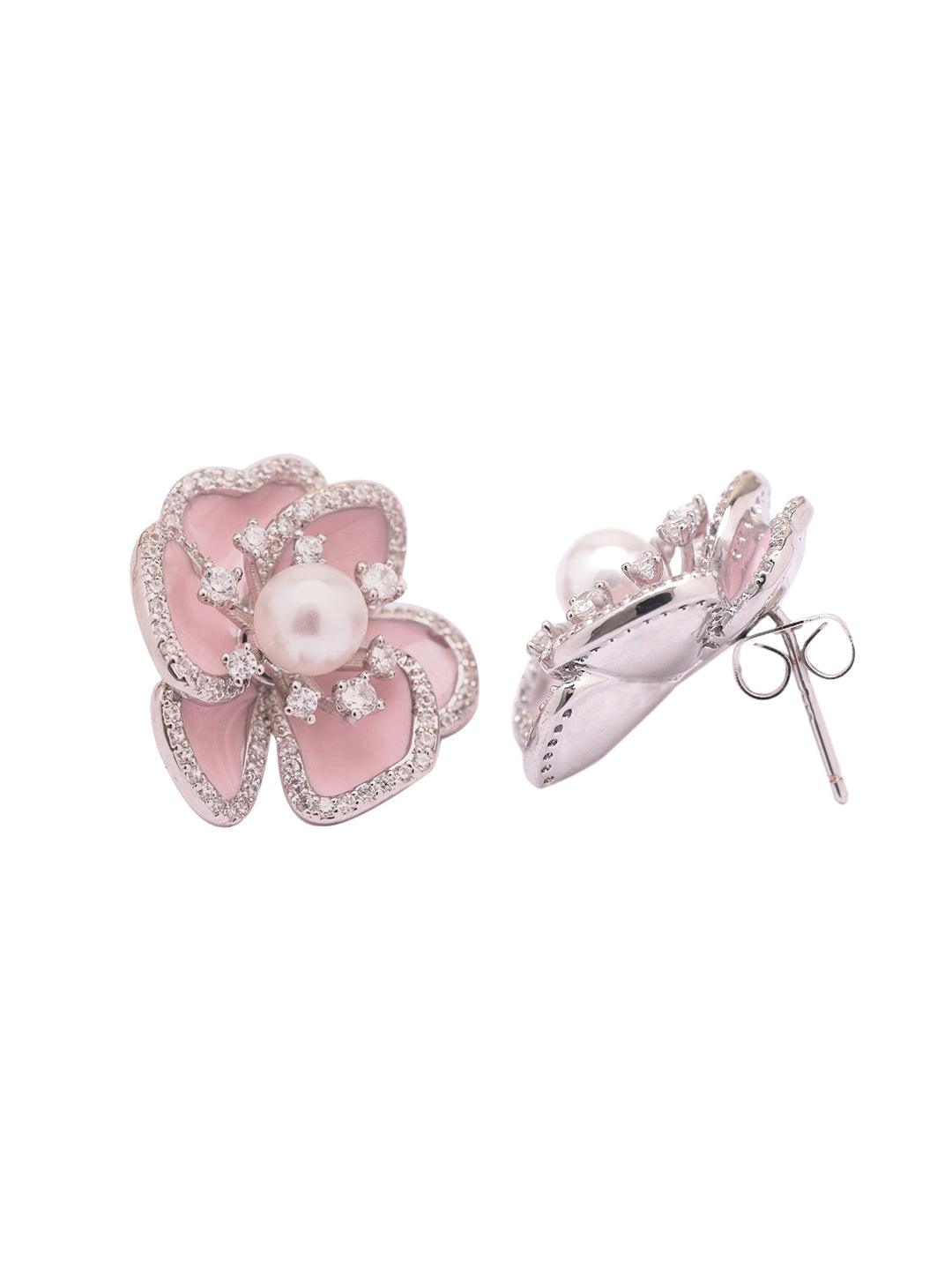 Blush Bloom Enameled Stud Earrings 