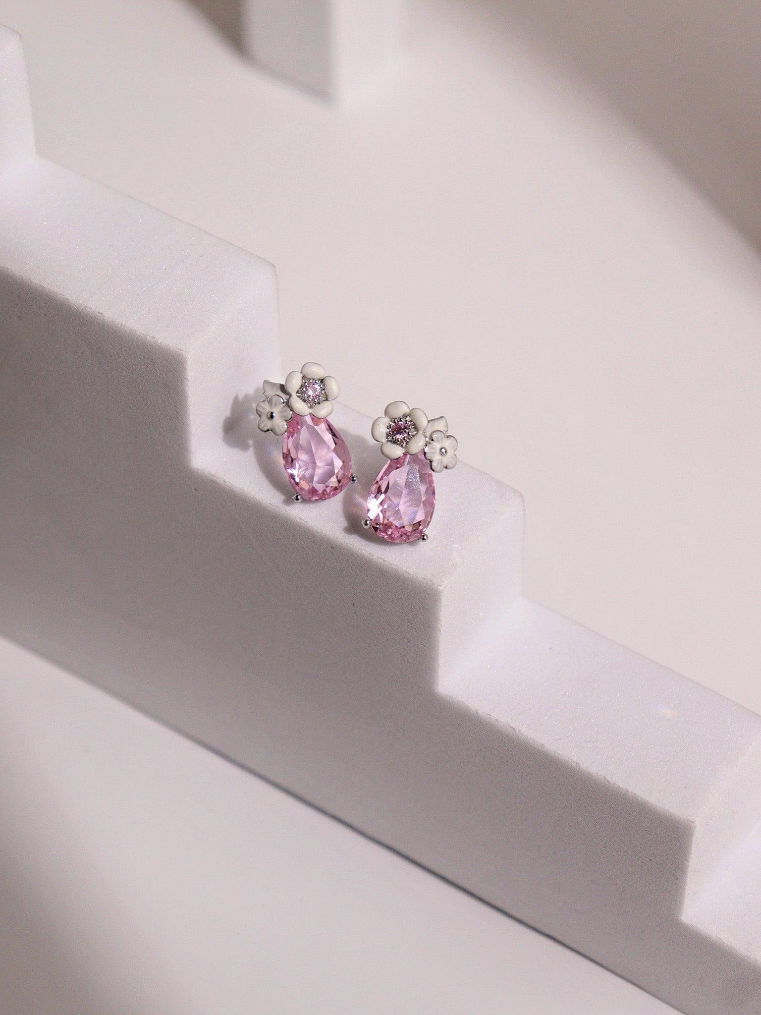 Pink Blush Serene Enameled Stud Earrings 