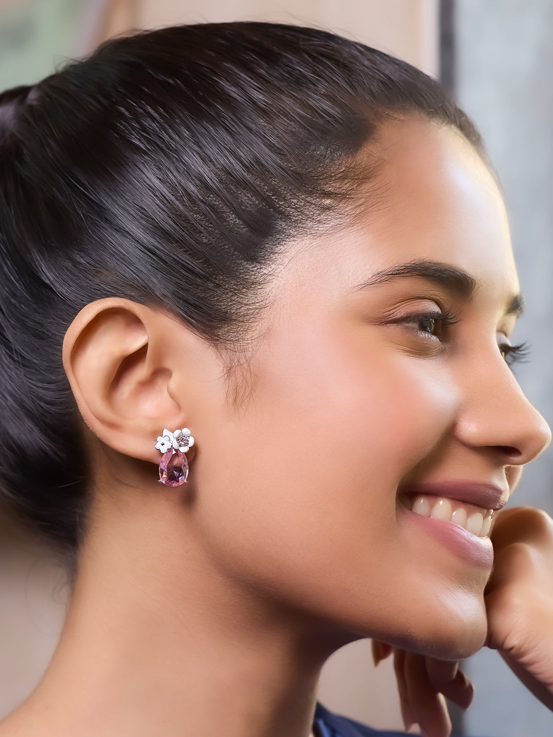  Pink Blush Serene Enameled Stud Earrings