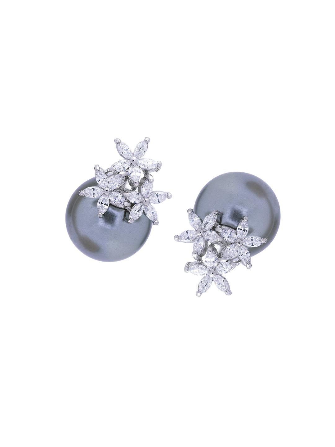 Ash Grey Cluster Pearl Stud Earrings 