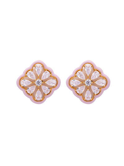 Pink Petal Enameld Stud Earrings 