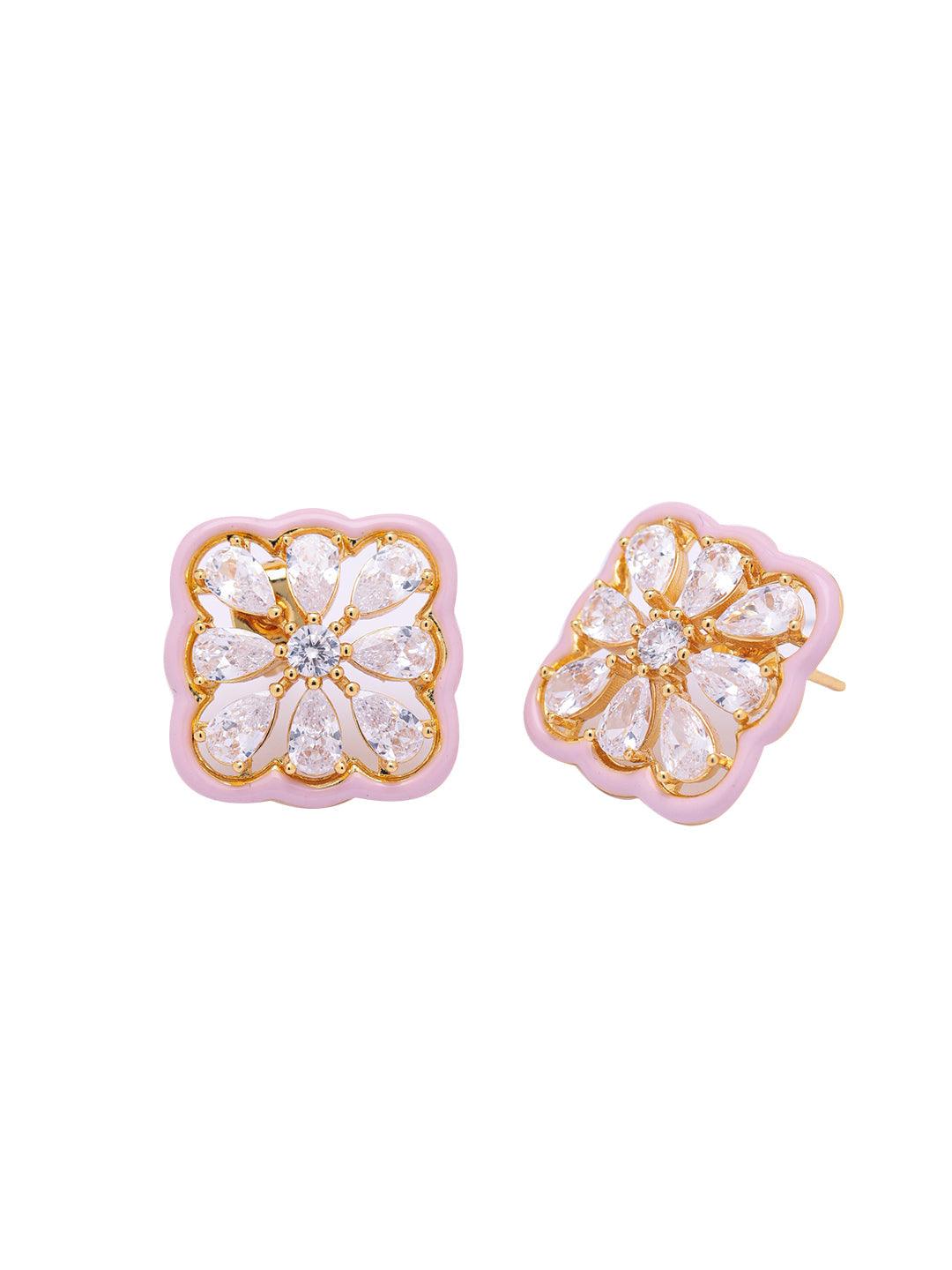 Pink Petal Enameld Stud Earrings 