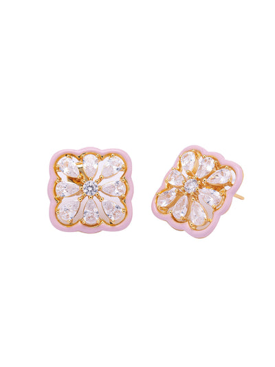 Pink Petal Enameld Stud Earrings 