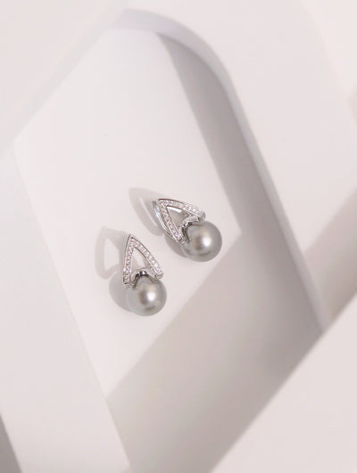 Ash Grey Pearl Stud Earrings 