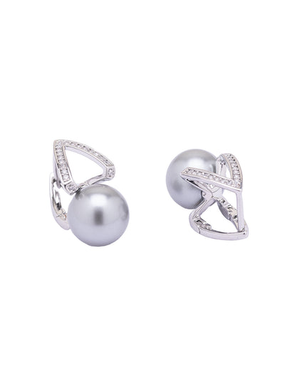 Princess Cut Diamond with Grey Pearl Earrings (18K) – Popular J