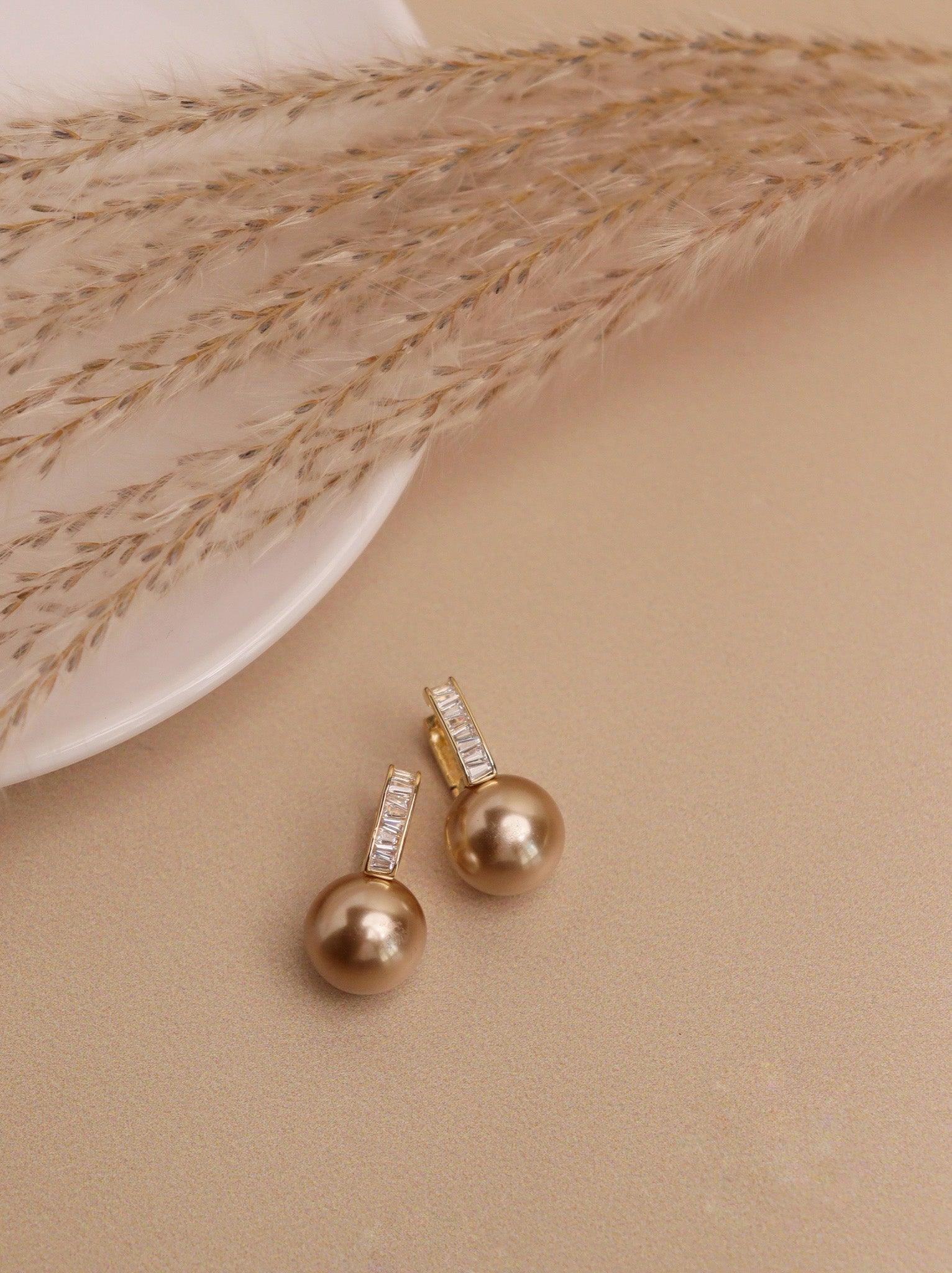 Champange Pearl Drop CZ Studs 