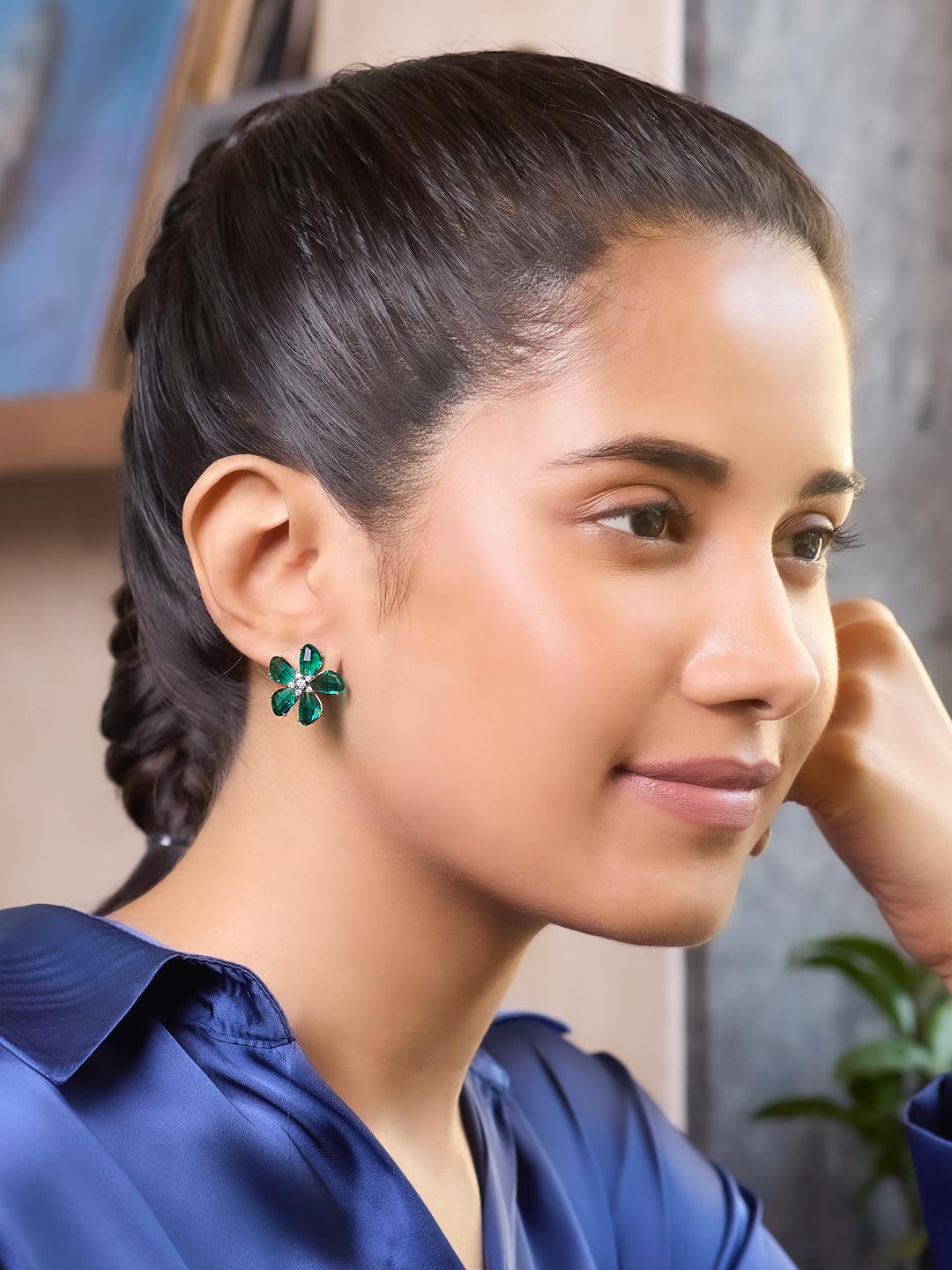 Emerald Whisper Petal Stud Earrings 