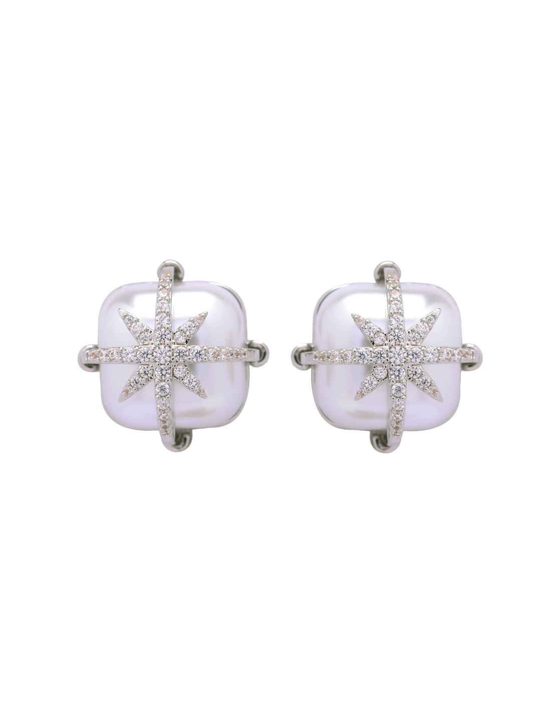 Compass Pearl Stud Earrings 