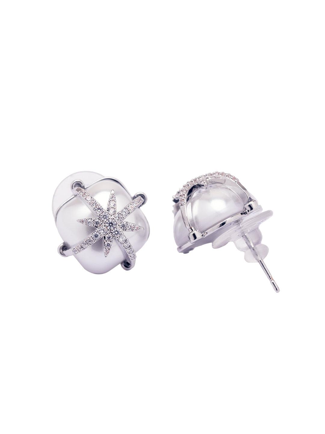 Compass Pearl Stud Earrings 