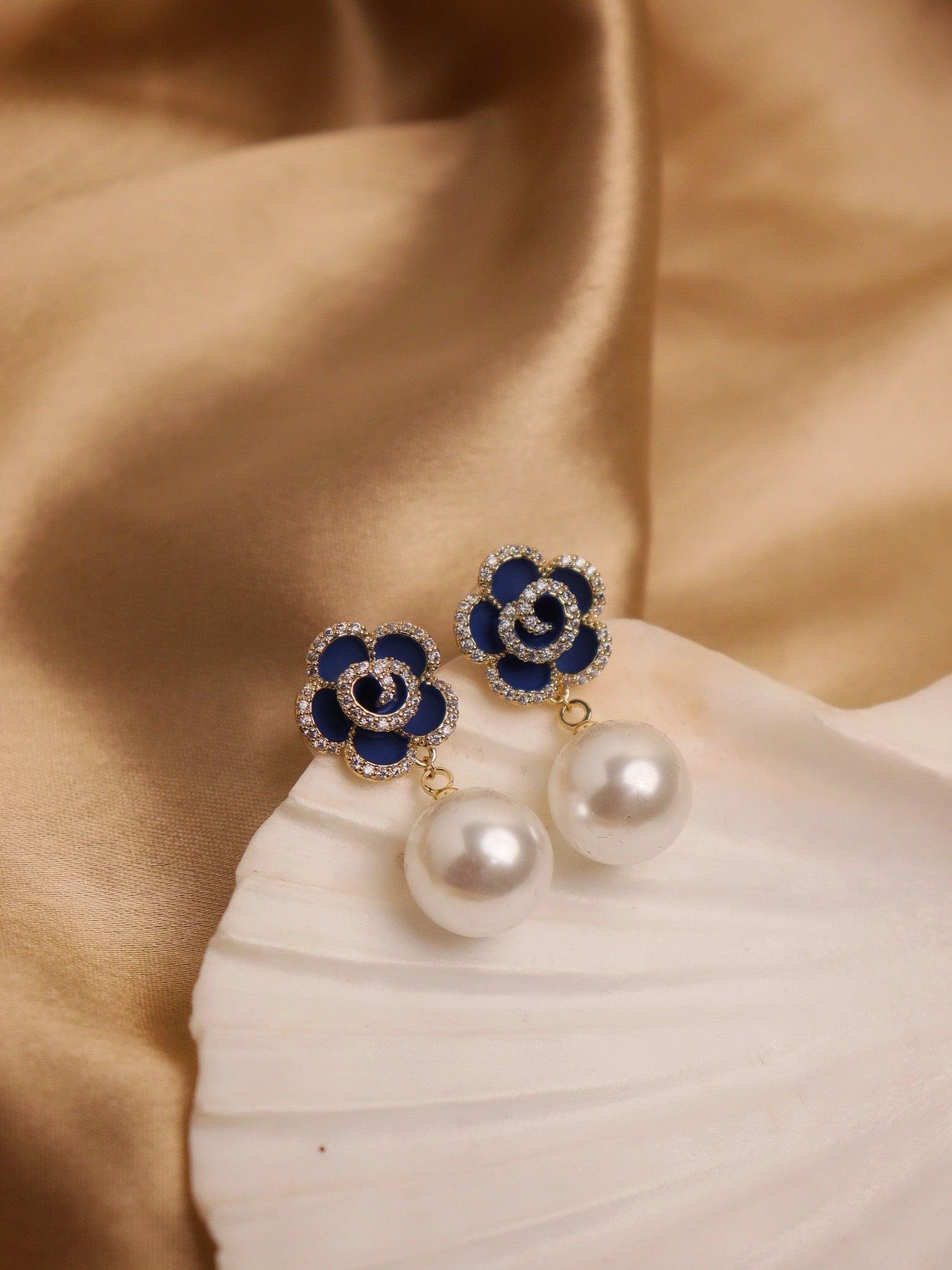 Azure Blue Pearl Drop Earrings 