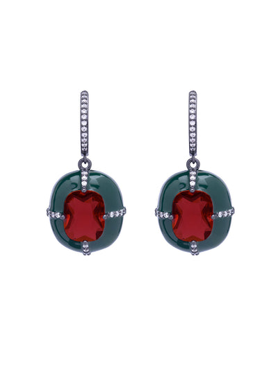 Forest Ruby Enamel Dangler Earrings 