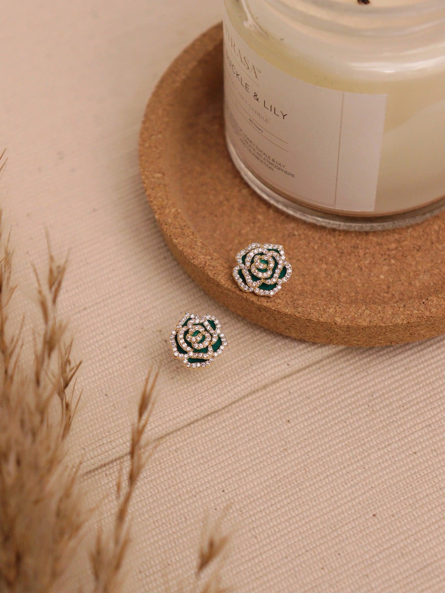 Forest Frost Rose Stud Earrings 