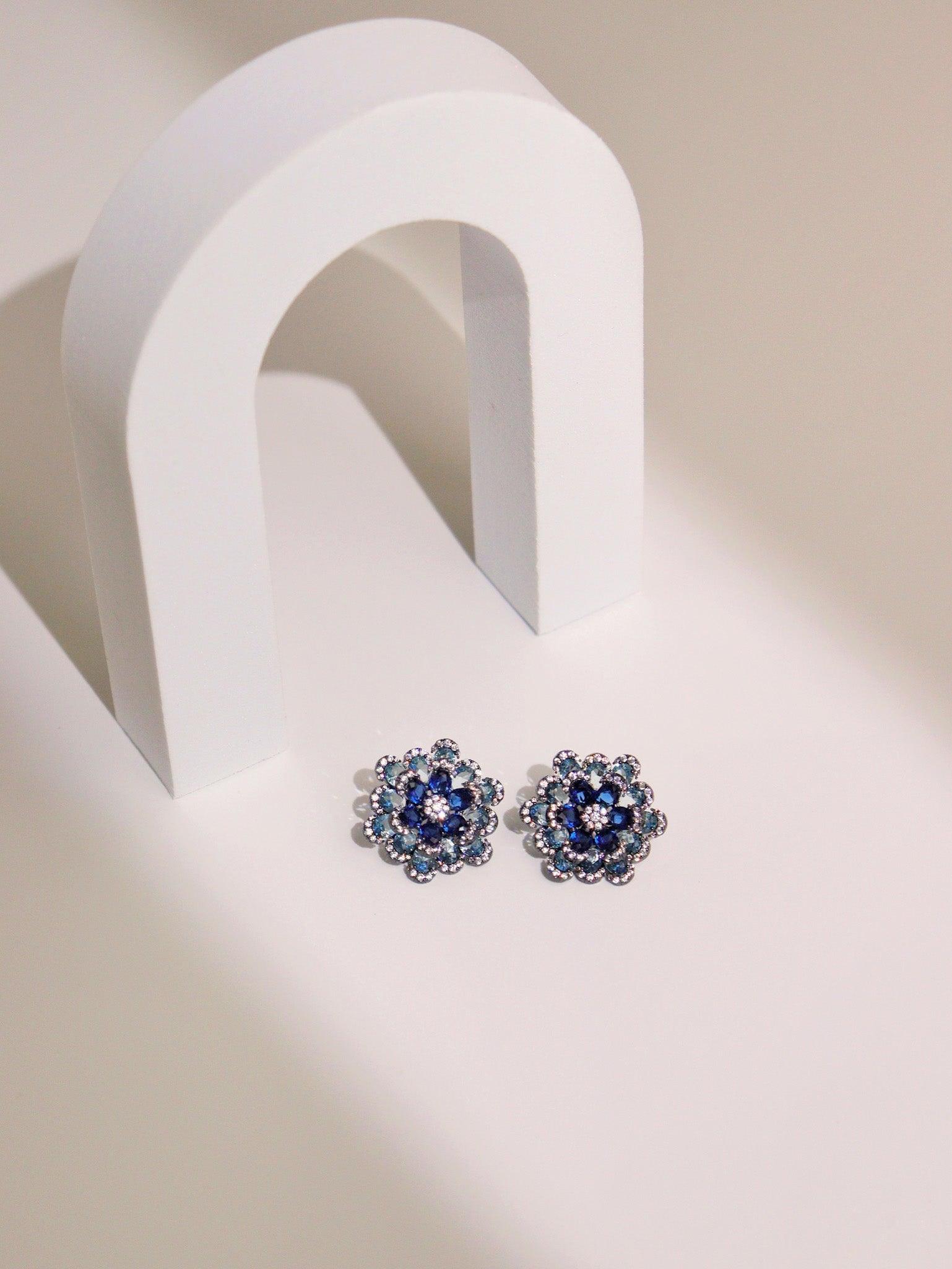 Shimmer Shades of Blue Stud Earrings 