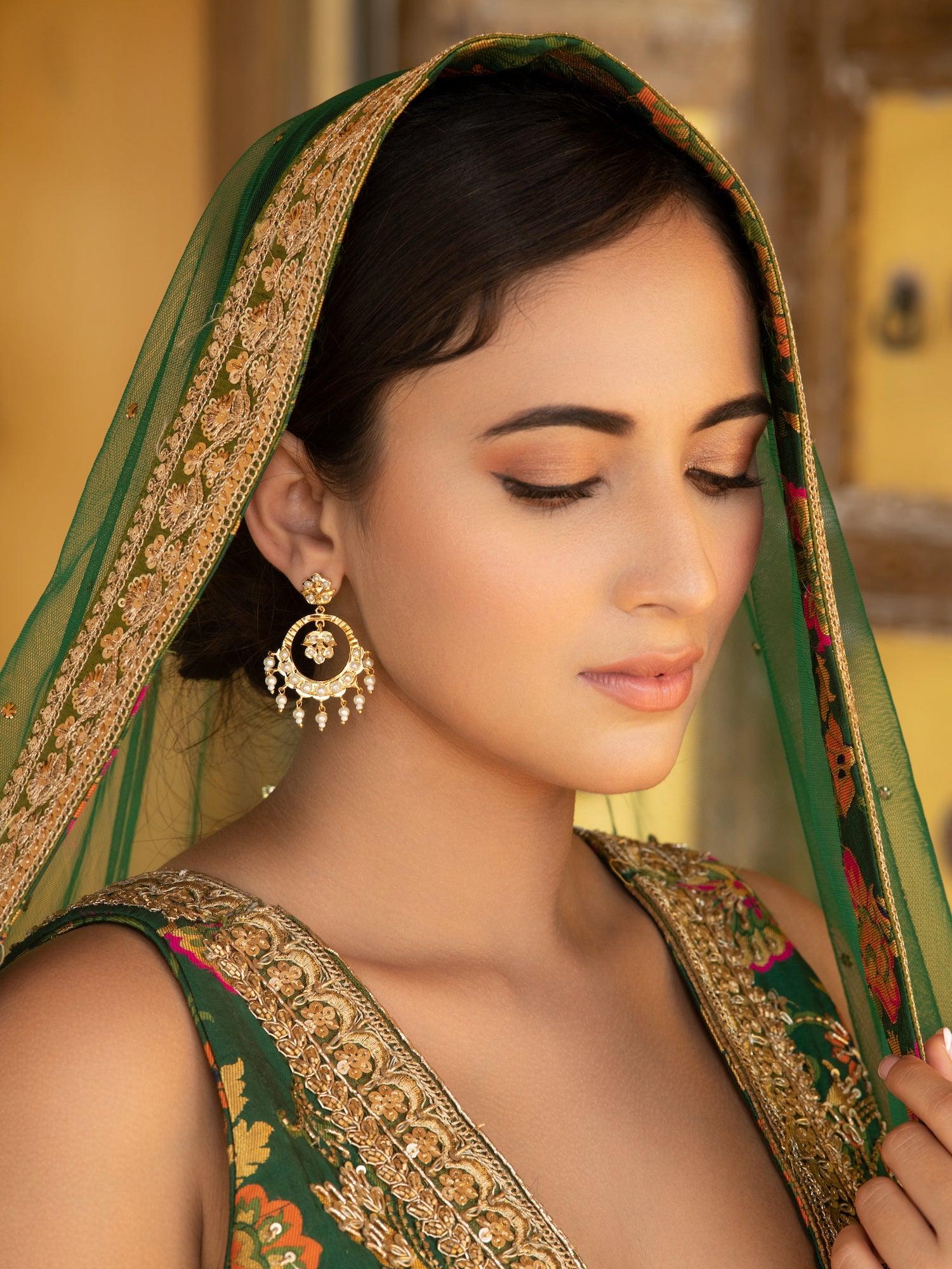 Bridal Pearl Jadau Mini Chandbali Earrings 