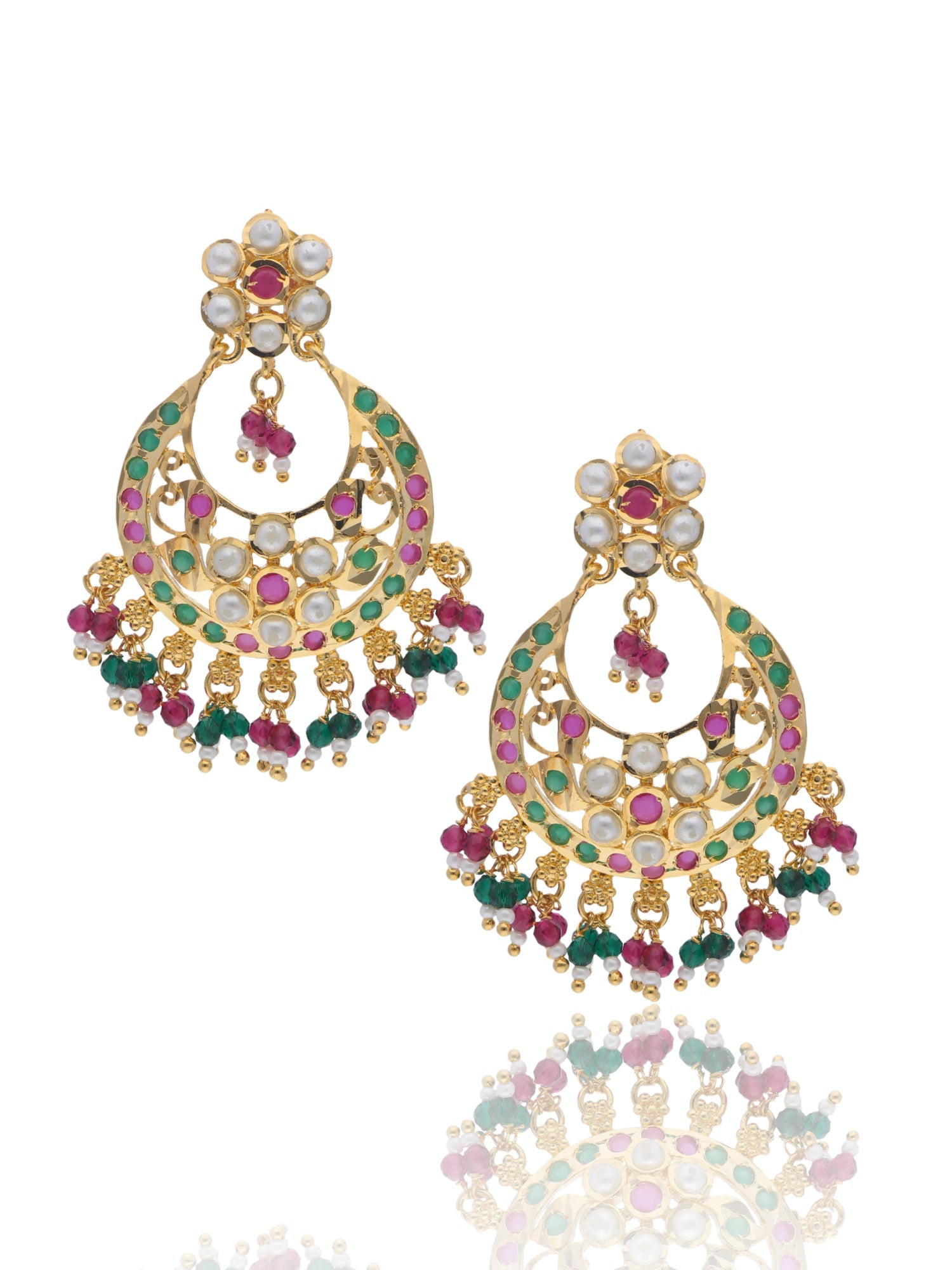 Bridal Jadau Multi Coloured Mini Chandbali Earrings 
