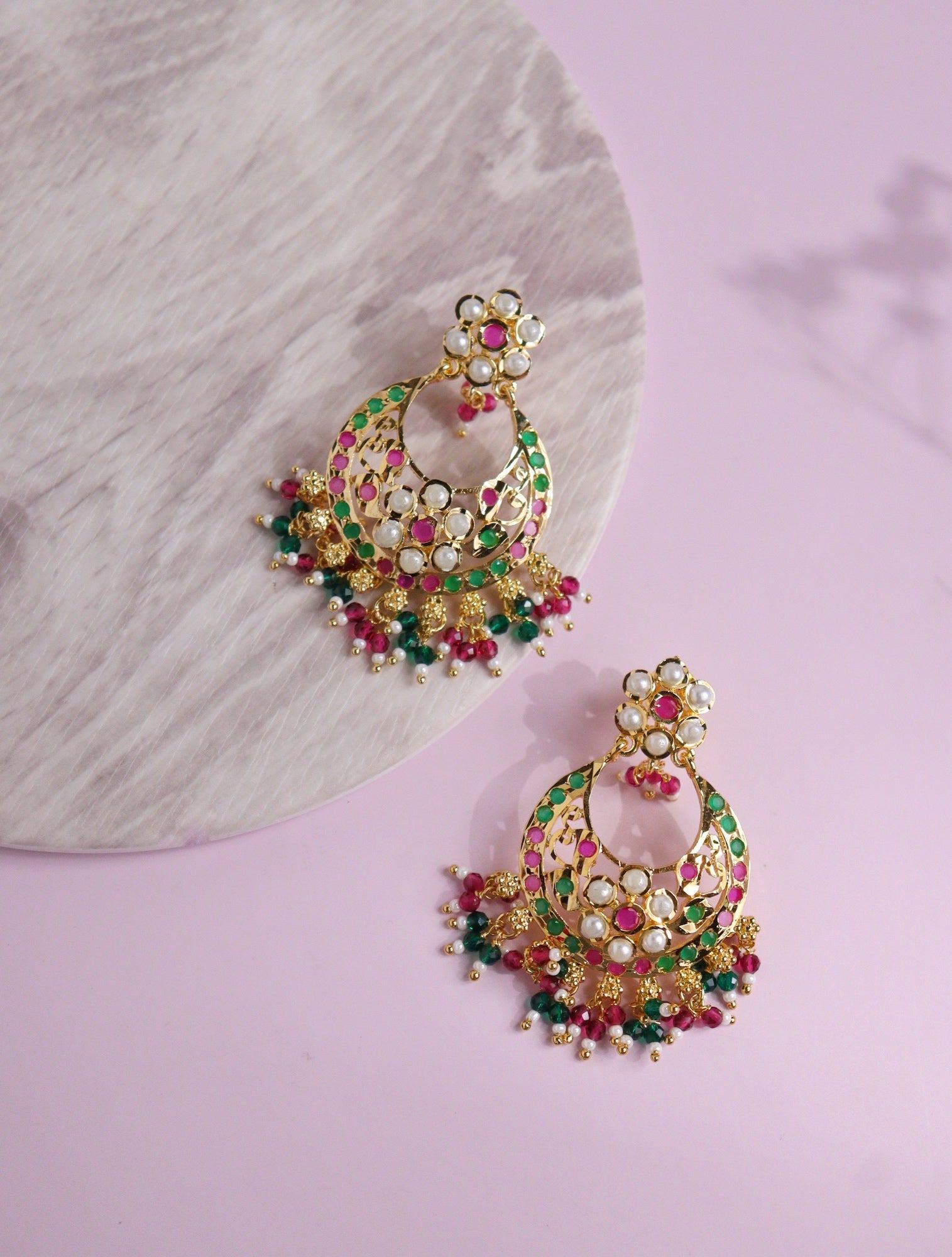  Bridal Jadau Multi Coloured Mini Chandbali Earrings