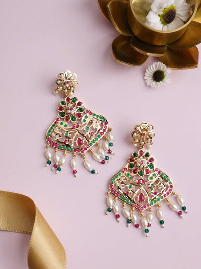  Bridal Jadau Multi Coloured Dangler Earrings