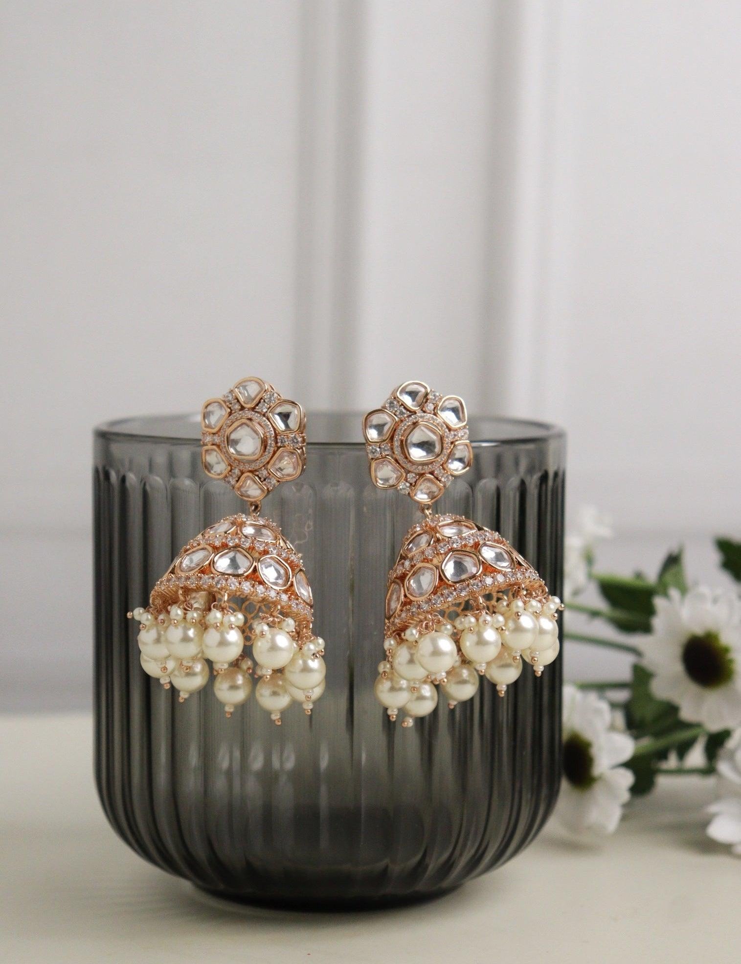 Kundan and Pearls Jhumki Earrings