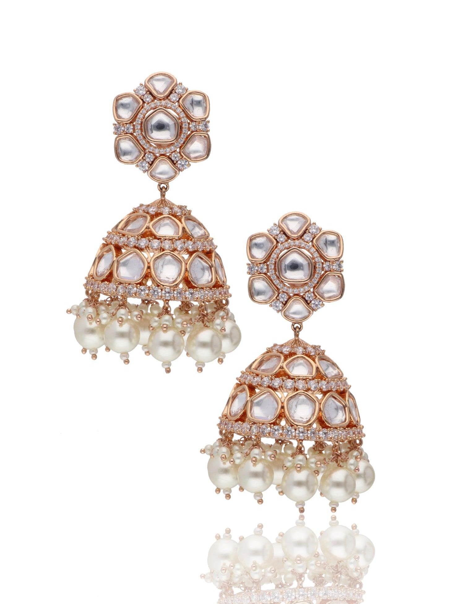Kundan and Pearls Jhumki Earrings