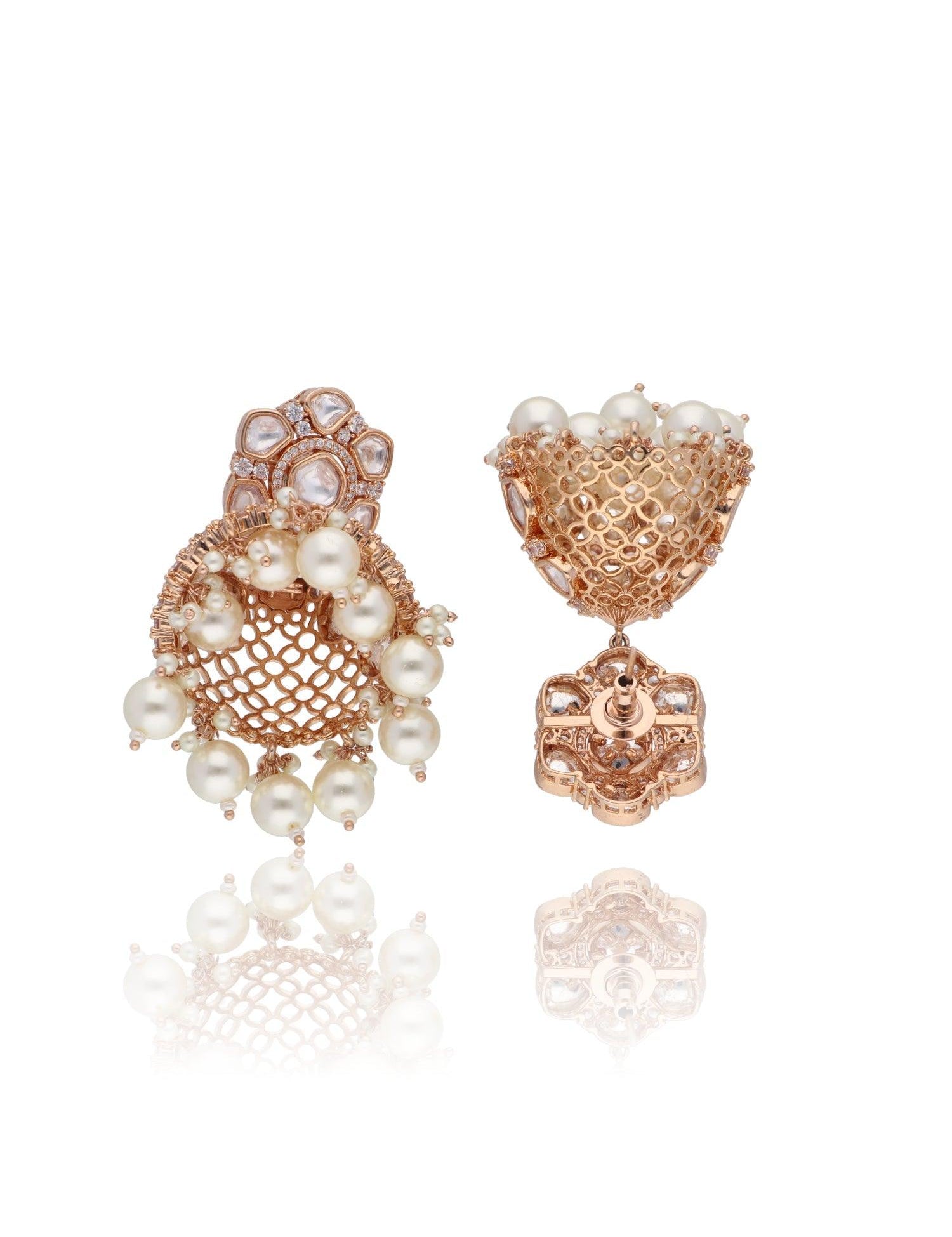 Kundan and Pearls Jhumki Earrings