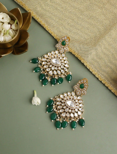  Bridal Kundan and Green Stones Dangler Earrings