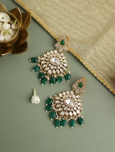 Bridal Kundan and Green Stones Dangler Earrings 