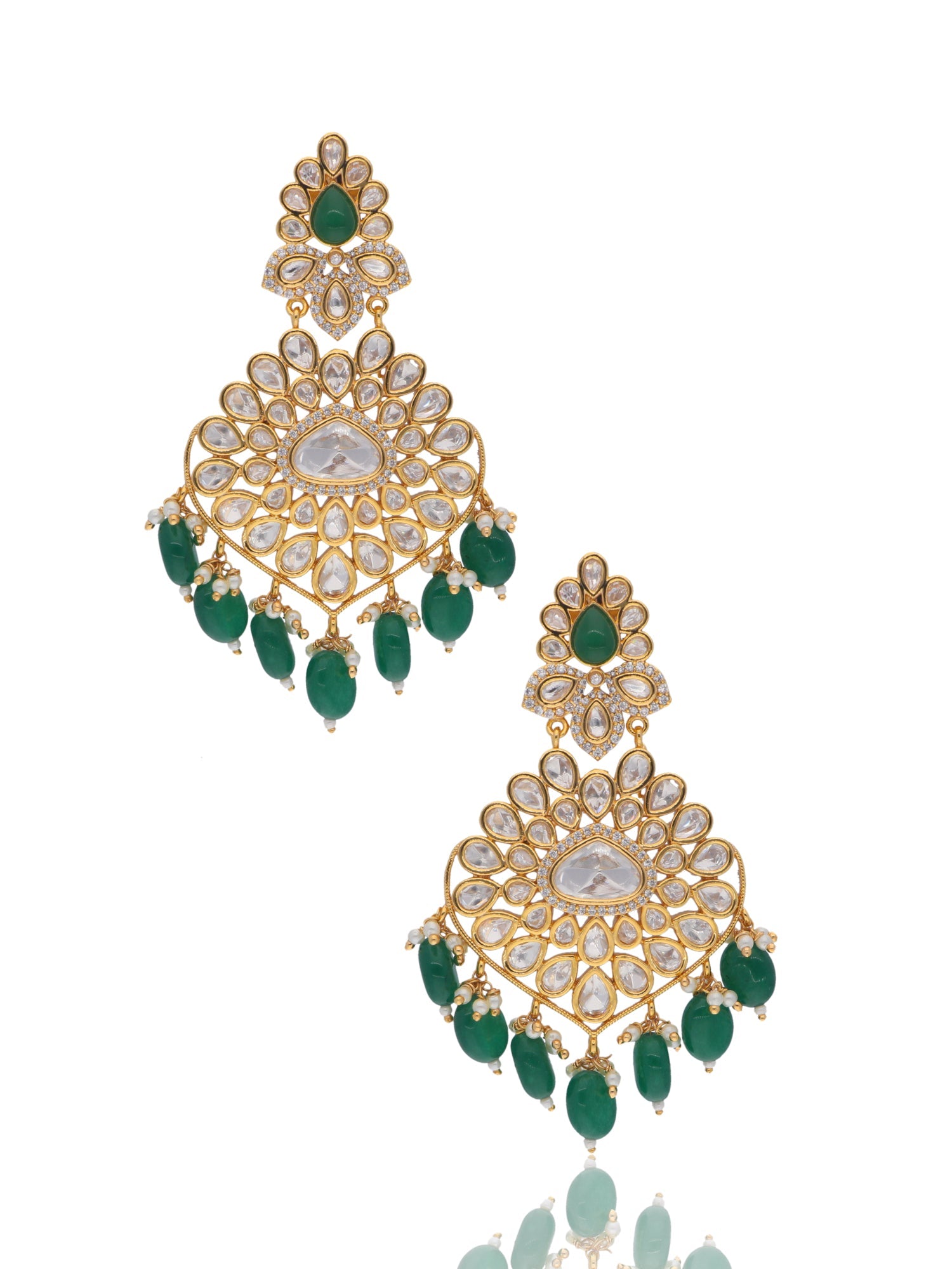 Bridal Kundan and Green Stones Dangler Earrings 