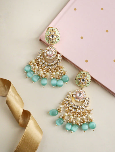 Bridal Pastel stones and Kundan Chandbali Earrings 