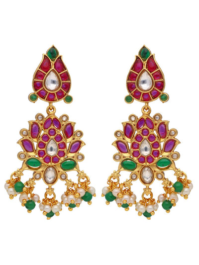 Lotus Love Temple Red and Green Dangler Earrings 