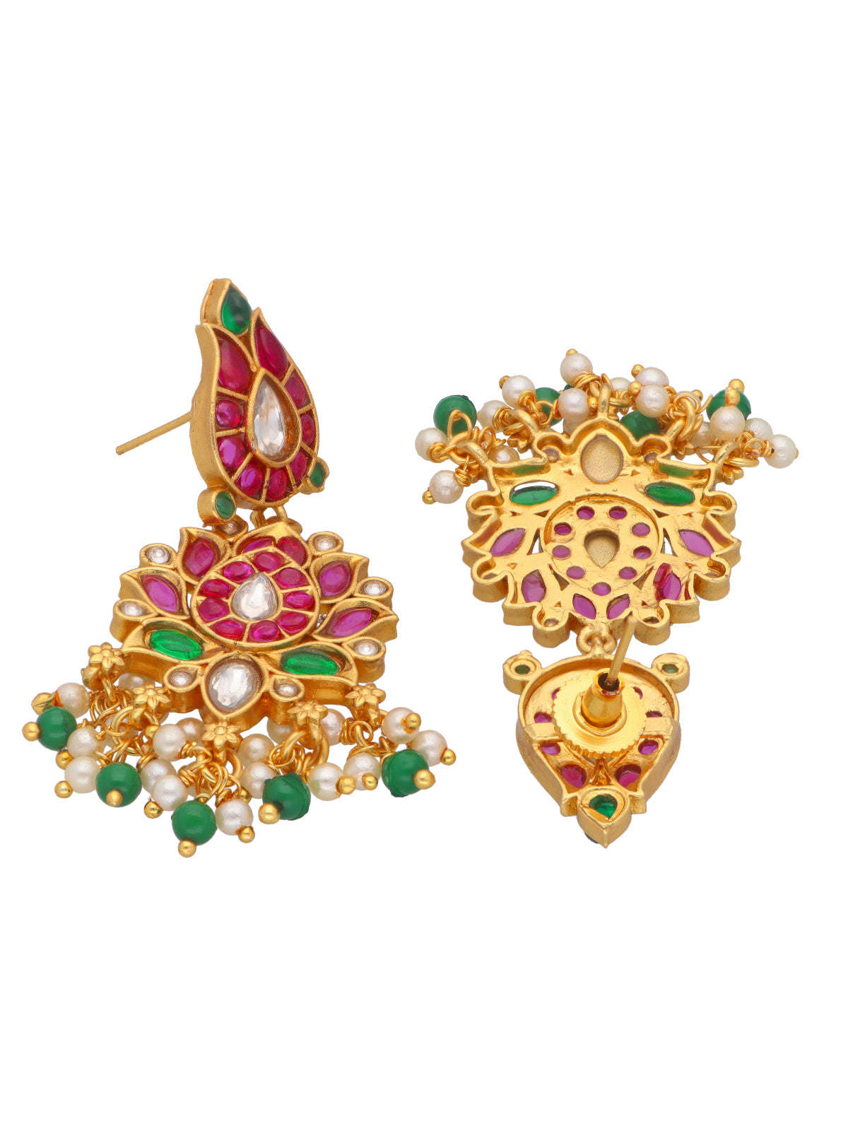 Lotus Love Temple Red and Green Dangler Earrings 