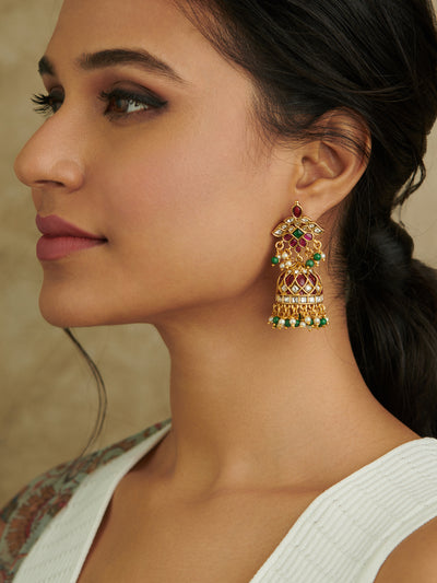  22K Gold-Plated Ruby And Emerald Studded Jhumka