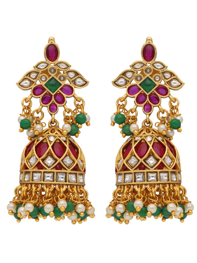 22K Gold-Plated Ruby And Emerald Studded Jhumka 